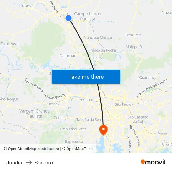 Jundiaí to Socorro map