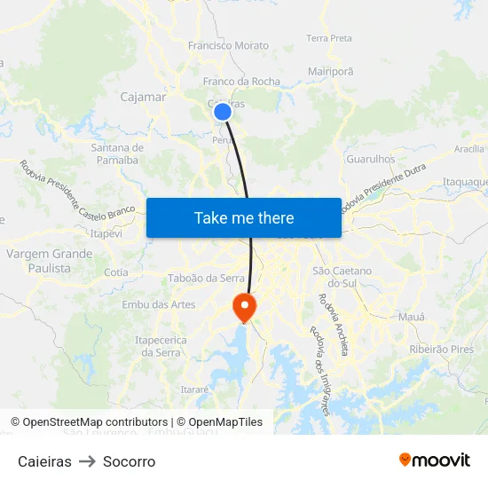 Caieiras to Socorro map