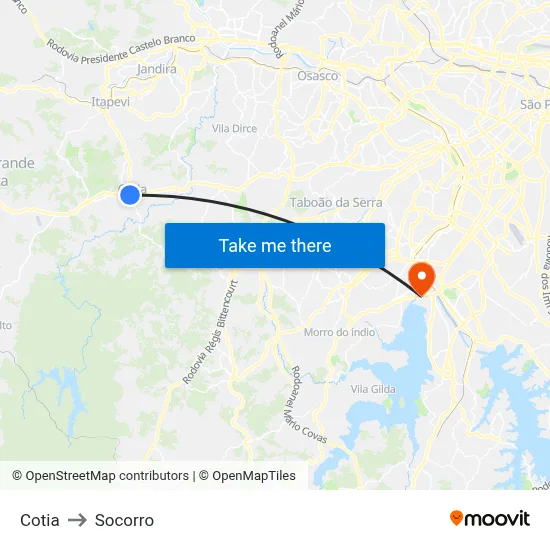 Cotia to Socorro map