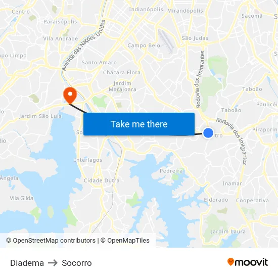 Diadema to Socorro map