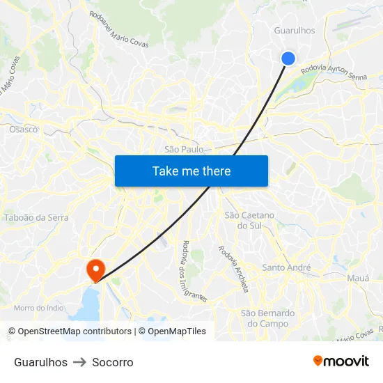 Guarulhos to Socorro map