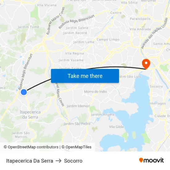 Itapecerica Da Serra to Socorro map