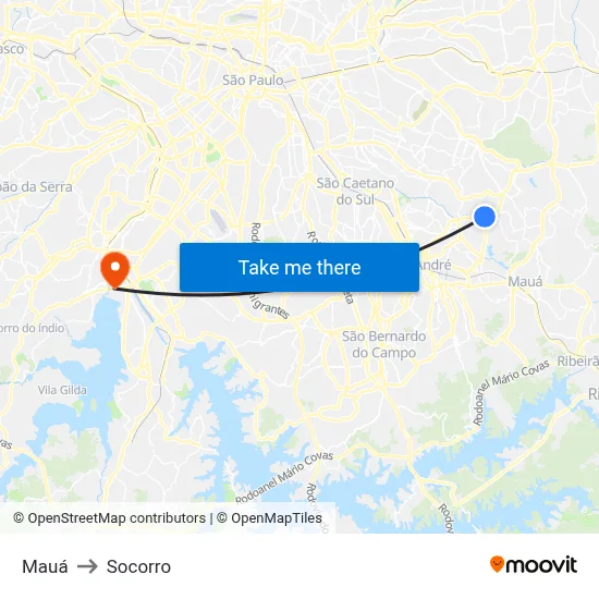 Mauá to Socorro map