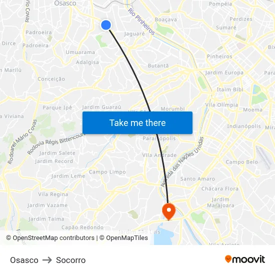 Osasco to Socorro map