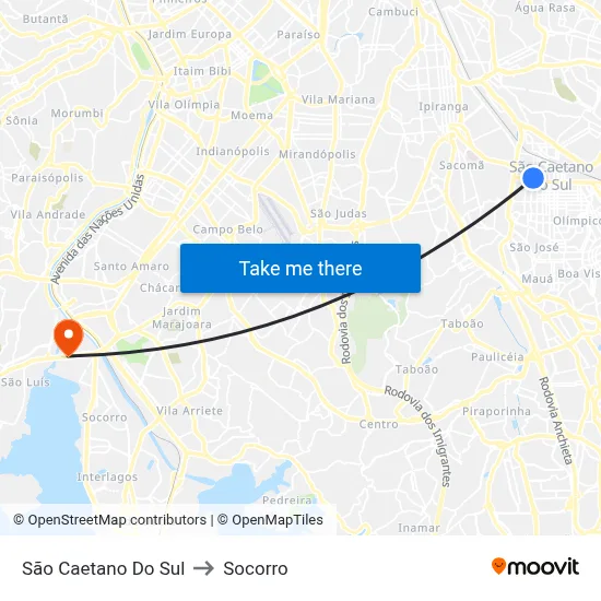 São Caetano Do Sul to Socorro map