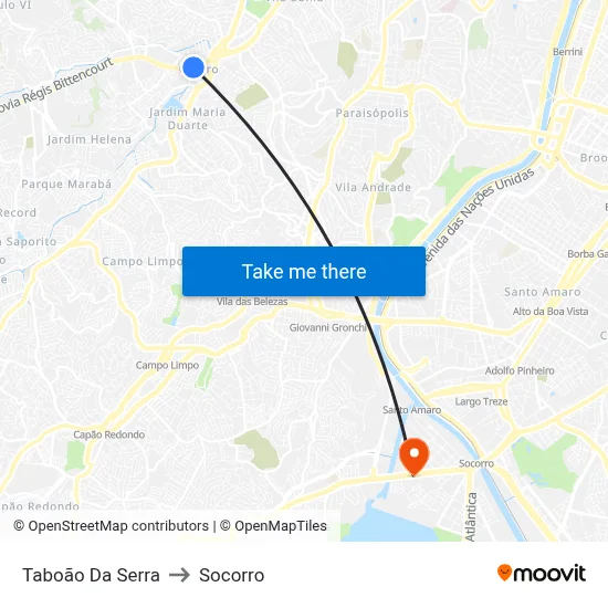 Taboão Da Serra to Socorro map