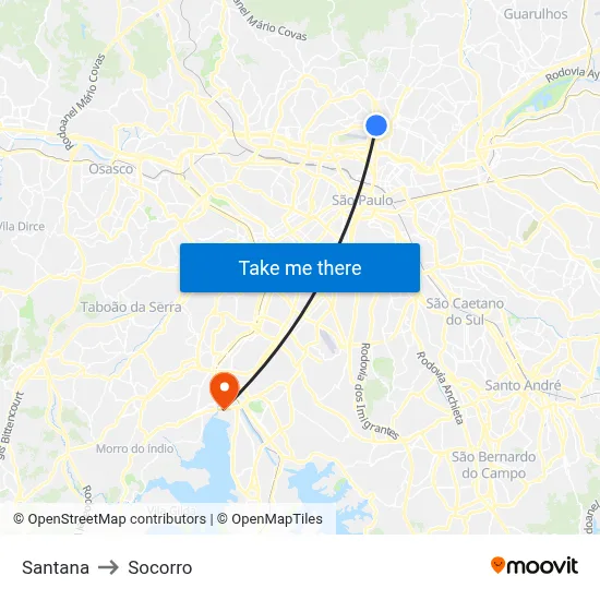 Santana to Socorro map