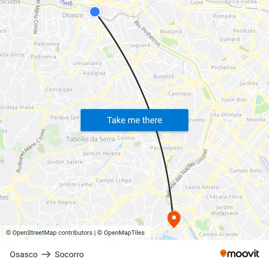 Osasco to Socorro map