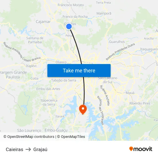 Caieiras to Grajaú map