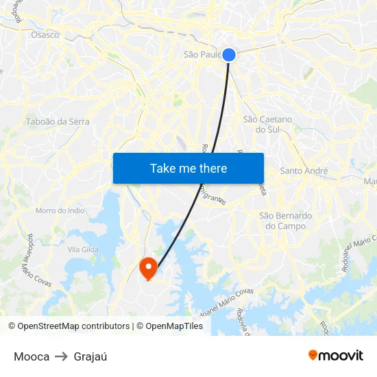 Mooca to Grajaú map