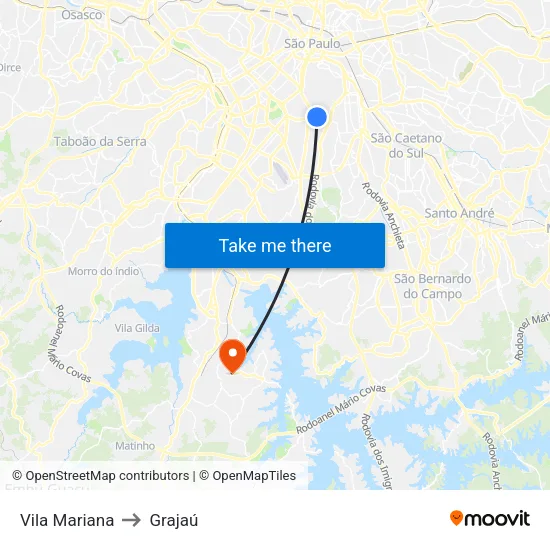 Vila Mariana to Grajaú map