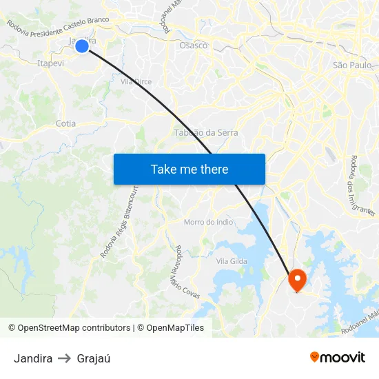 Jandira to Grajaú map