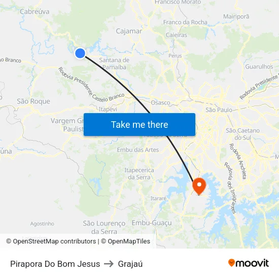 Pirapora Do Bom Jesus to Grajaú map