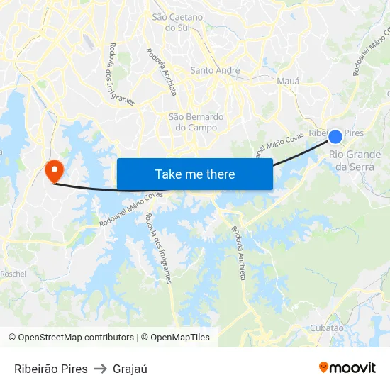 Ribeirão Pires to Grajaú map