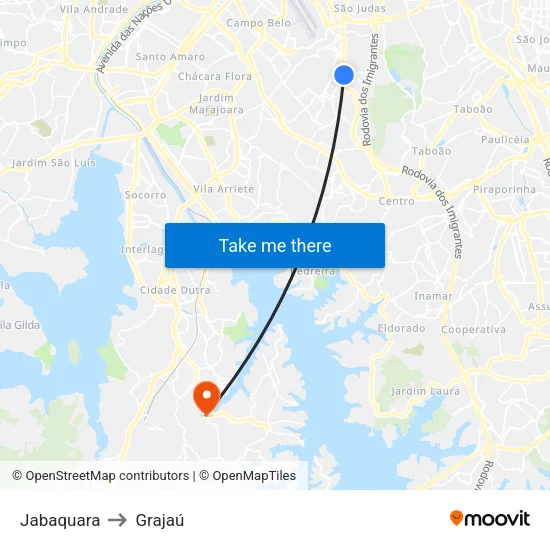 Jabaquara to Grajaú map