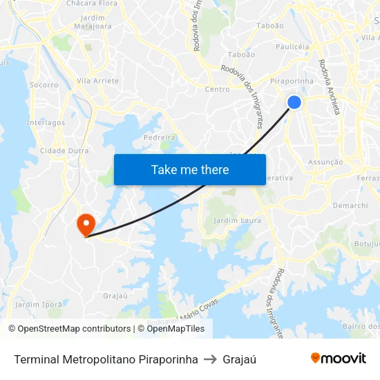 Terminal Metropolitano Piraporinha to Grajaú map