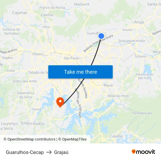 Guarulhos-Cecap to Grajaú map