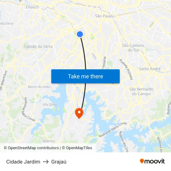 Cidade Jardim to Grajaú map