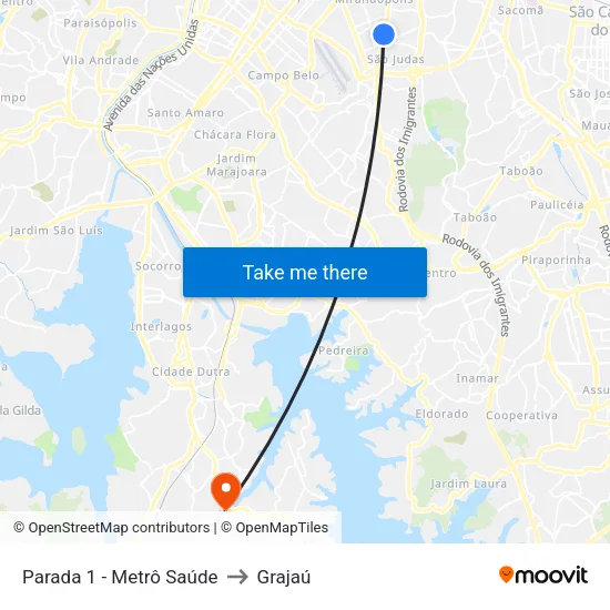 Parada 1 - Metrô Saúde to Grajaú map