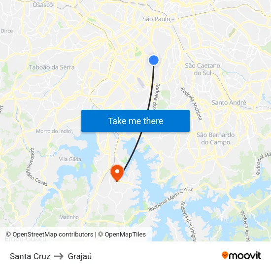 Santa Cruz to Grajaú map