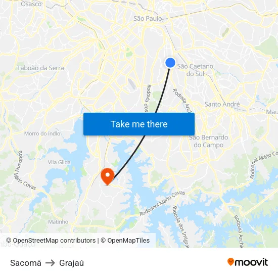Sacomã to Grajaú map