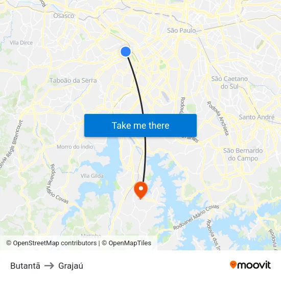 Butantã to Grajaú map