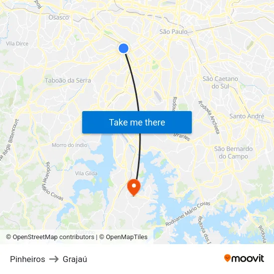 Pinheiros to Grajaú map