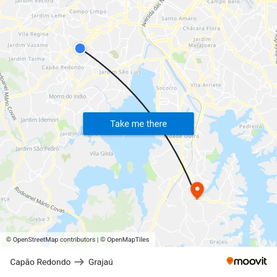 Capão Redondo to Grajaú map