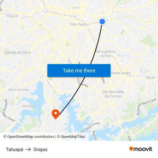 Tatuapé to Grajaú map