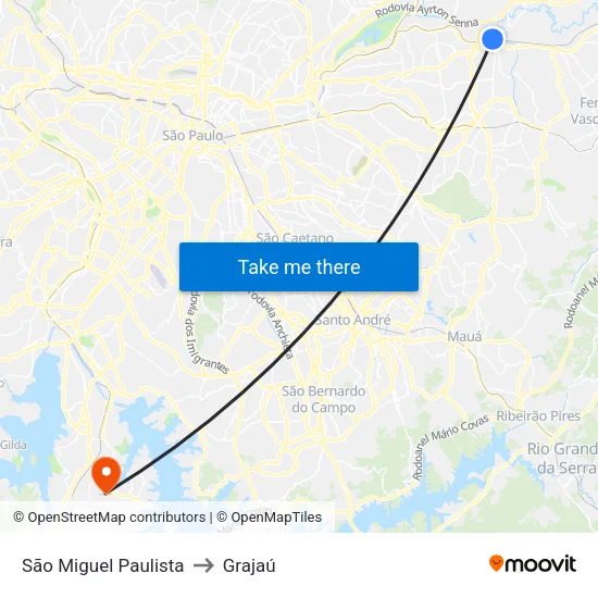 São Miguel Paulista to Grajaú map