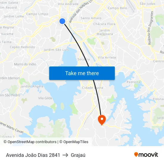 Avenida João Dias 2841 to Grajaú map