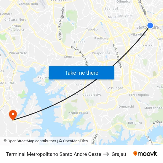 Terminal Metropolitano Santo André Oeste to Grajaú map