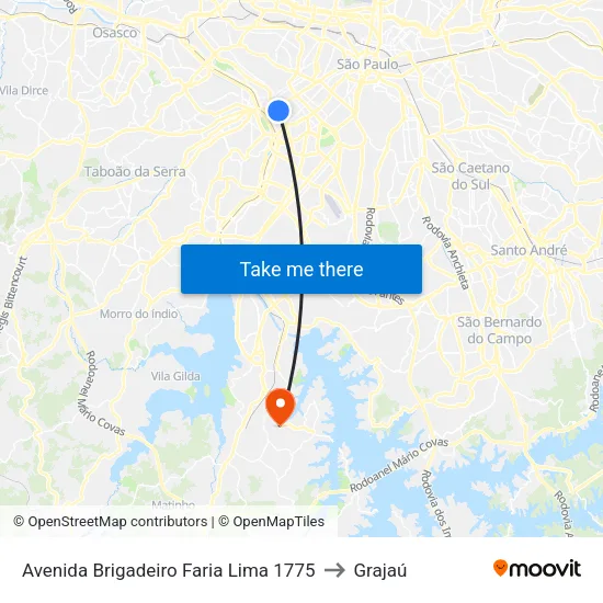 Avenida Brigadeiro Faria Lima 1775 to Grajaú map