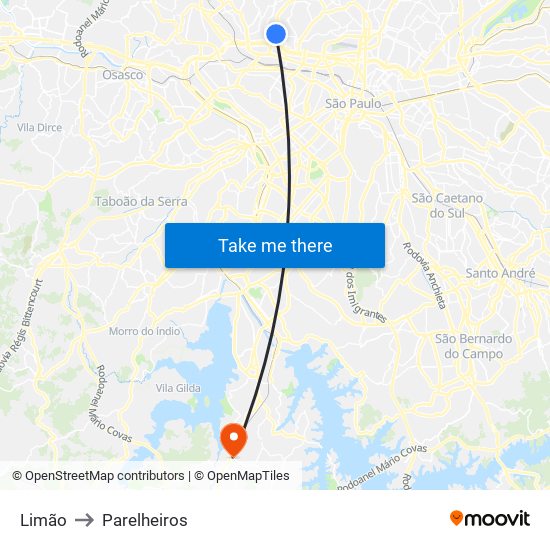 Limão to Parelheiros map