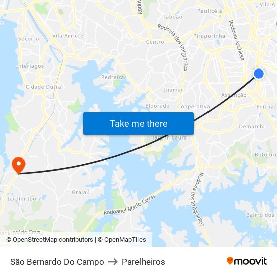 São Bernardo Do Campo to Parelheiros map