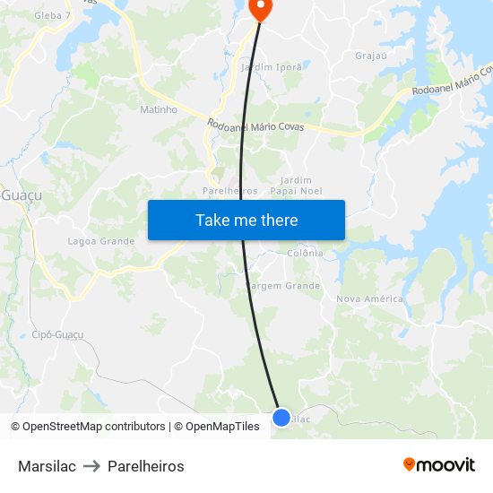 Marsilac to Parelheiros map