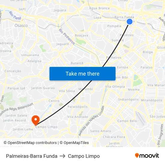 Palmeiras-Barra Funda to Campo Limpo map