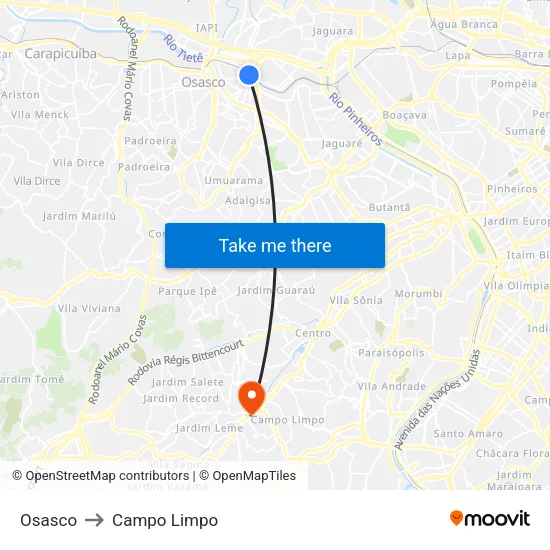 Osasco to Campo Limpo map