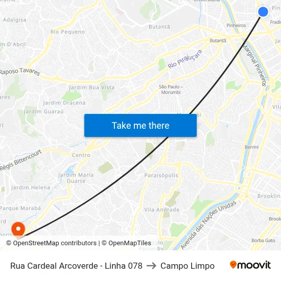 Rua Cardeal Arcoverde - Linha 078 to Campo Limpo map
