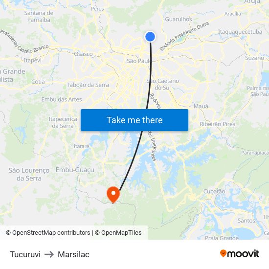 Tucuruvi to Marsilac map