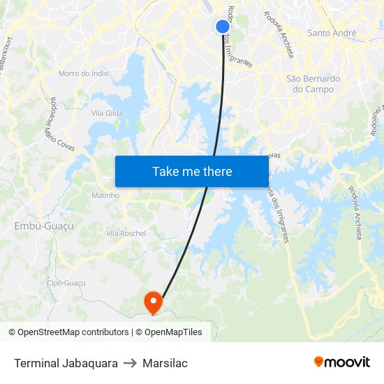 Terminal Jabaquara to Marsilac map