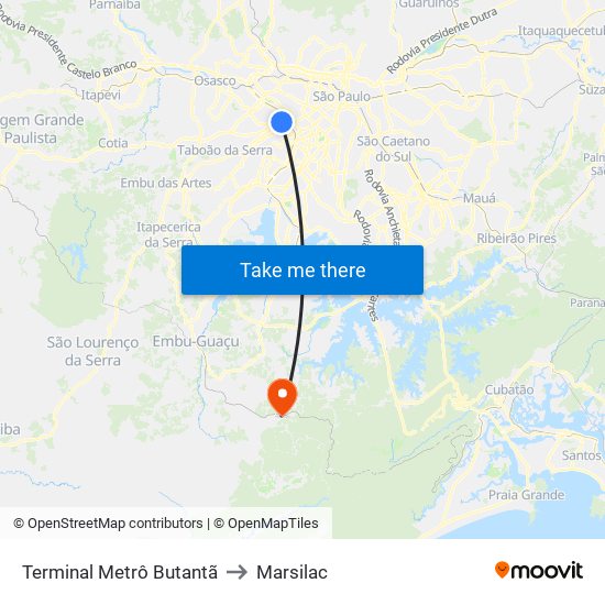 Terminal Metrô Butantã to Marsilac map