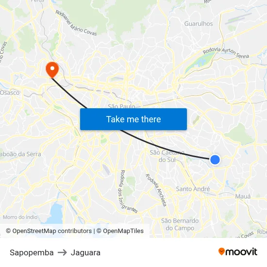 Sapopemba to Jaguara map