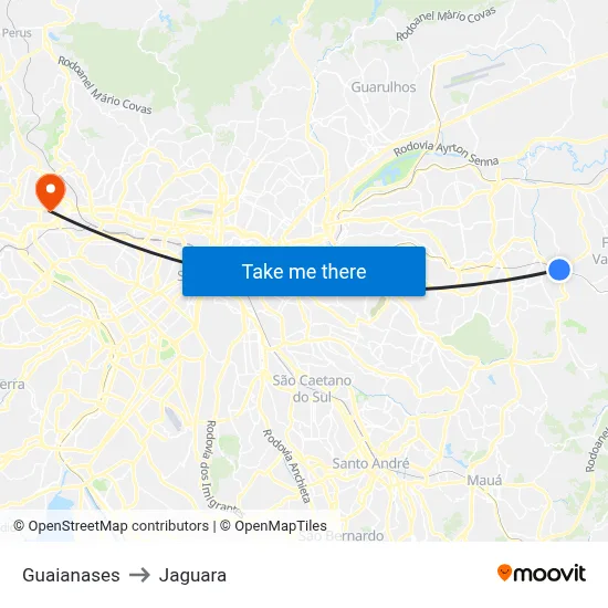 Guaianases to Jaguara map
