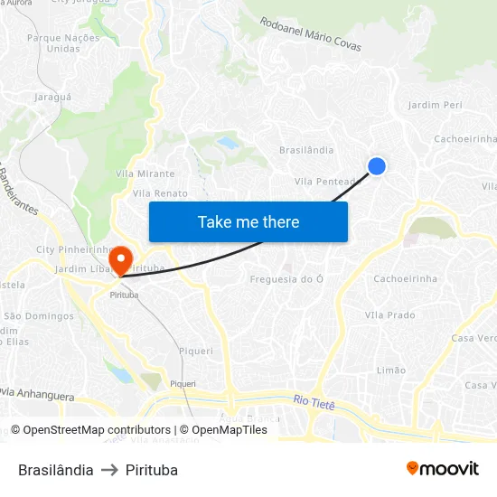 Brasilândia to Pirituba map
