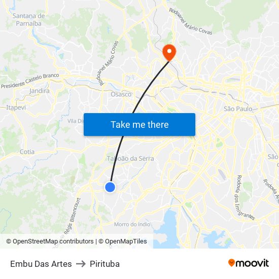 Embu Das Artes to Pirituba map