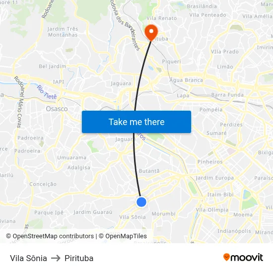 Vila Sônia to Pirituba map