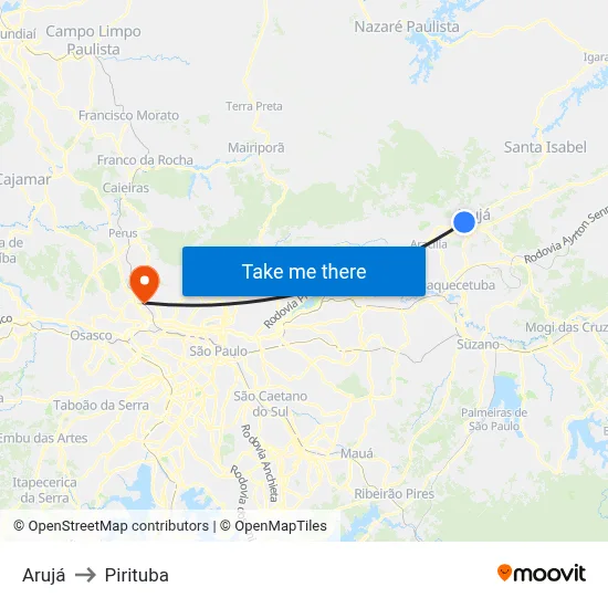 Arujá to Pirituba map