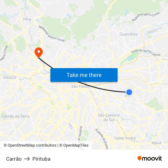 Carrão to Pirituba map