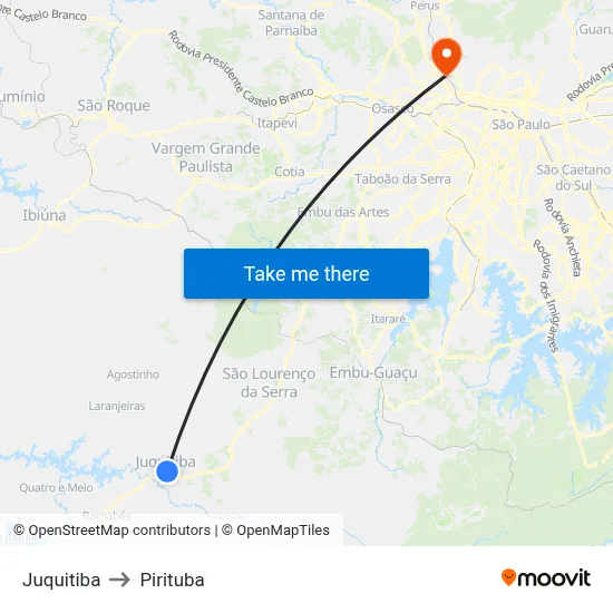 Juquitiba to Pirituba map